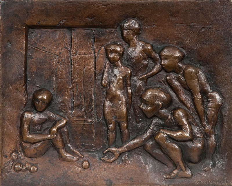 Bronze-relief 'marble players'