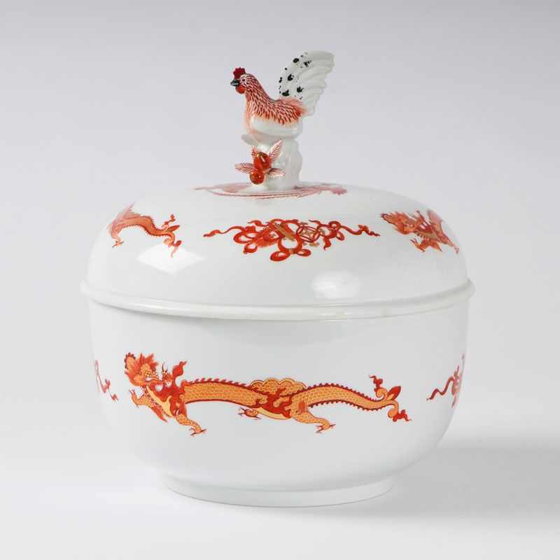 A small lidded tureen from the service with the 'Red Dragon'