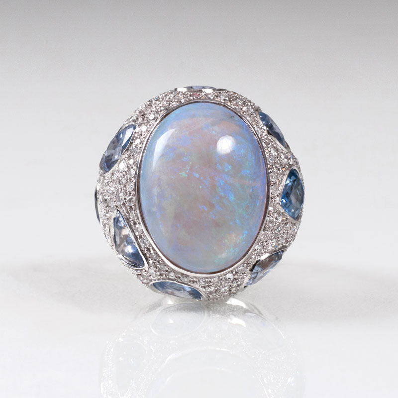 A large opal sapphire diamond ring