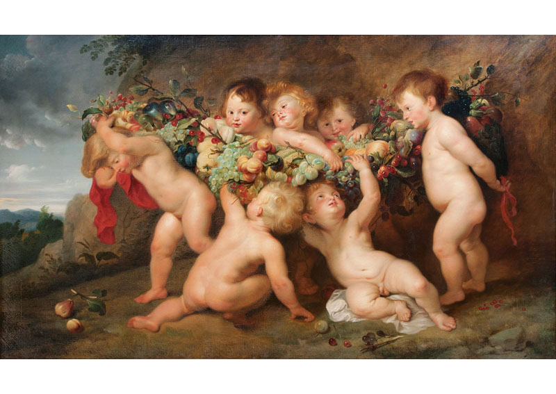 Putti mit Früchtekranz