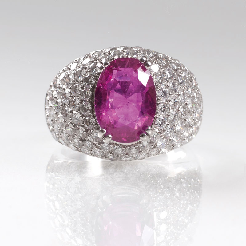 An exquisite diamond ring with a natural ruby