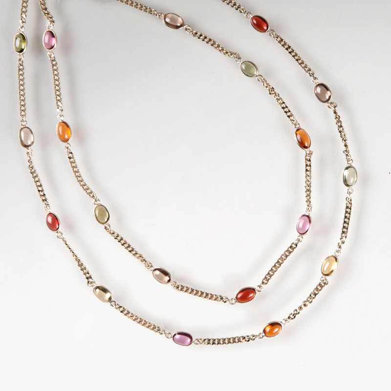 A very long, multicoloured quartz tourmaline necklace
