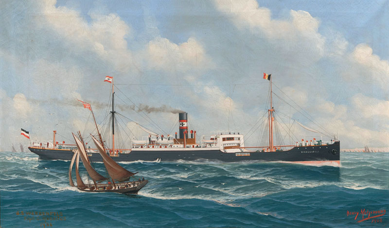 Die Werdenfels mit einem Antwerpener Lotsenboot