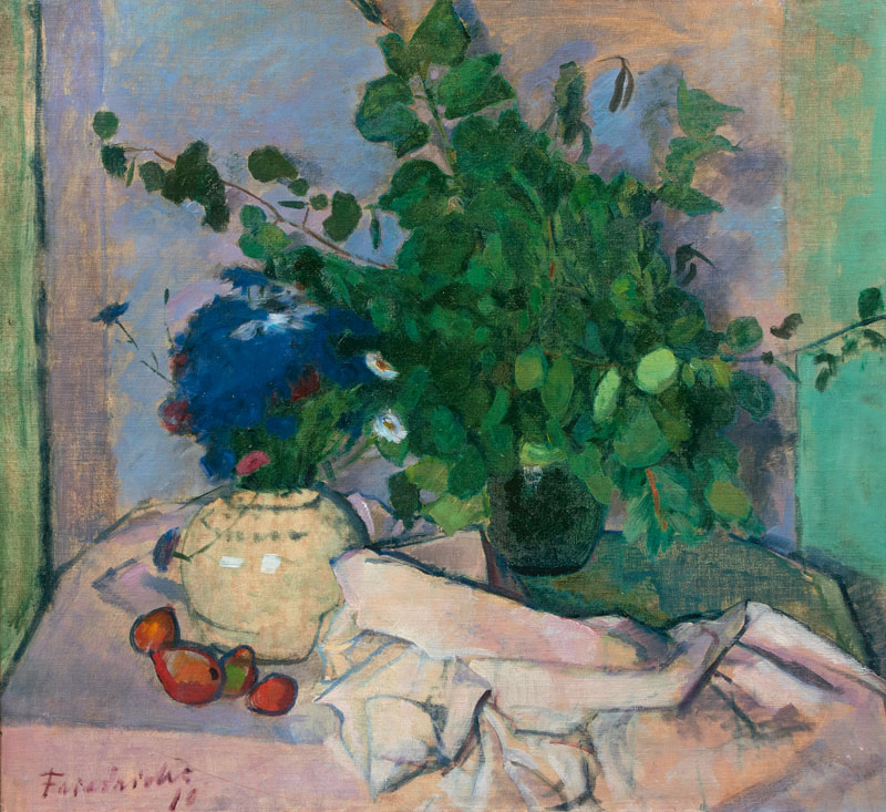 Tafelstilleben mit Vasen und Früchten