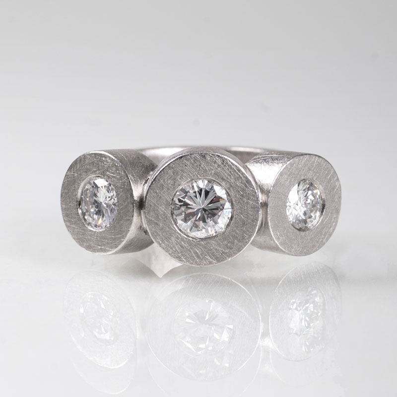 A modern platinum diamond ring