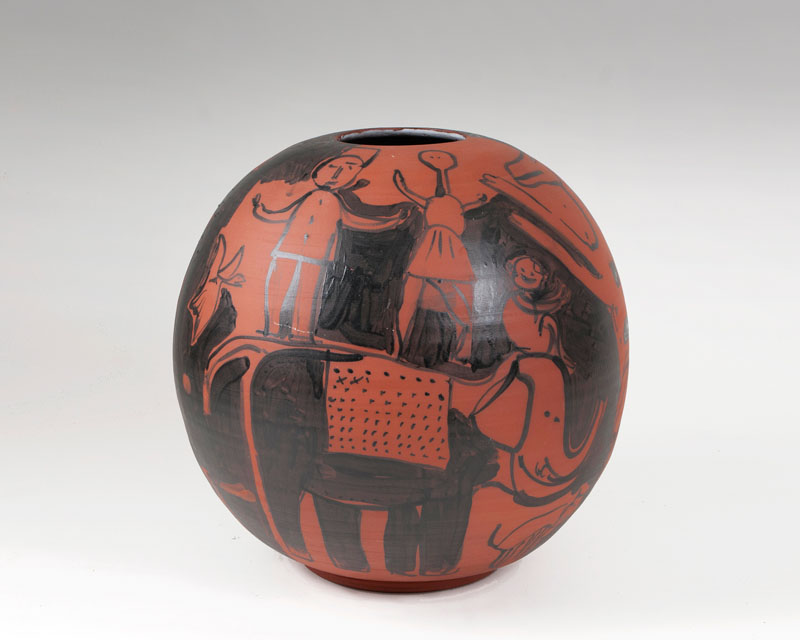 Große Keramik-Kugelvase 'Zirkus-Szenen'