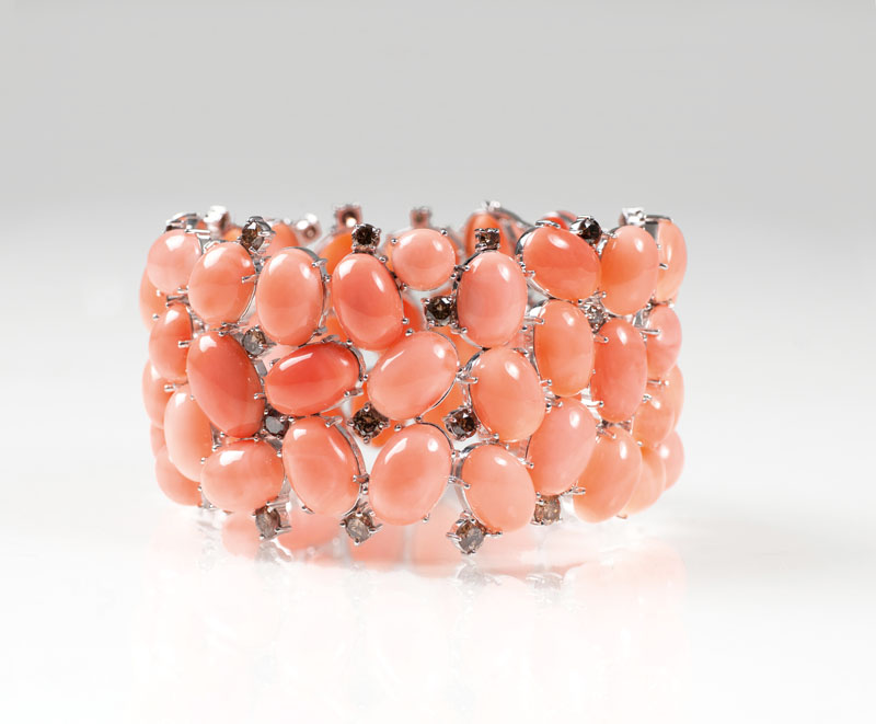 An extraordinary coral diamond bracelet