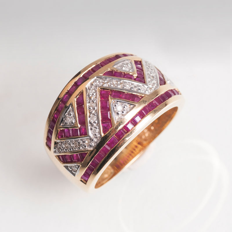 A ruby diamond ring in Art Déco style