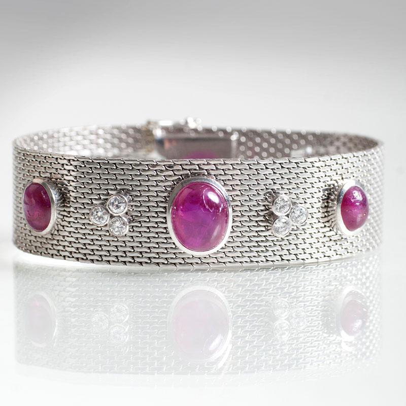 Milanaise-Armband mit Rubin- und Brillant-Besatz