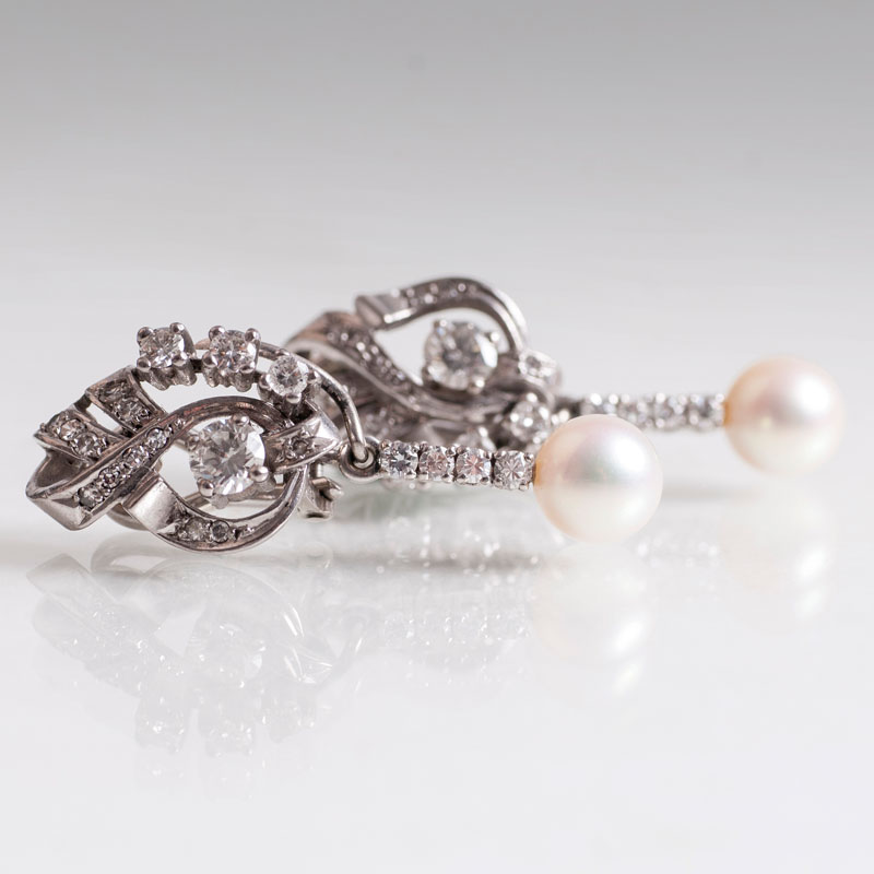 A pair of vintage diamond pearl earrings - image 2