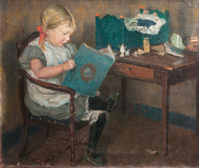 Die Tochter des Künstlers mit einem Buch