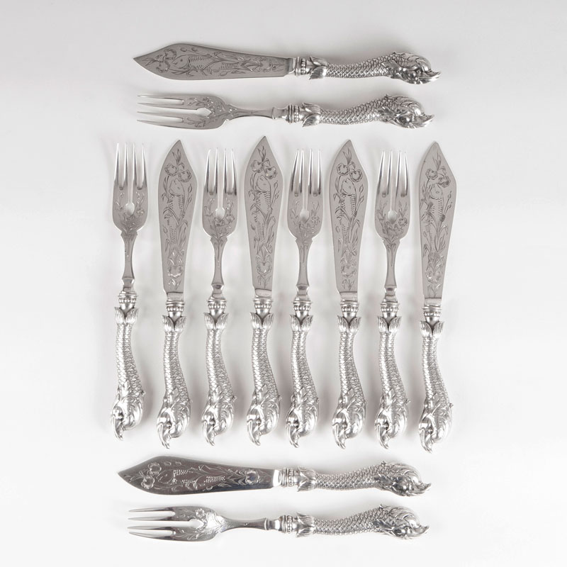 A rare Art Nouveau fish cutlery for 6 persons