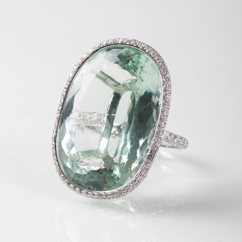 An extraordinary, highcarat aquamarine diamond ring