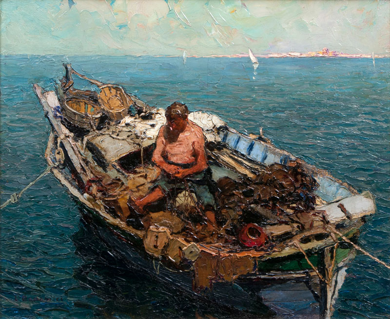 Fischer auf seinem Boot