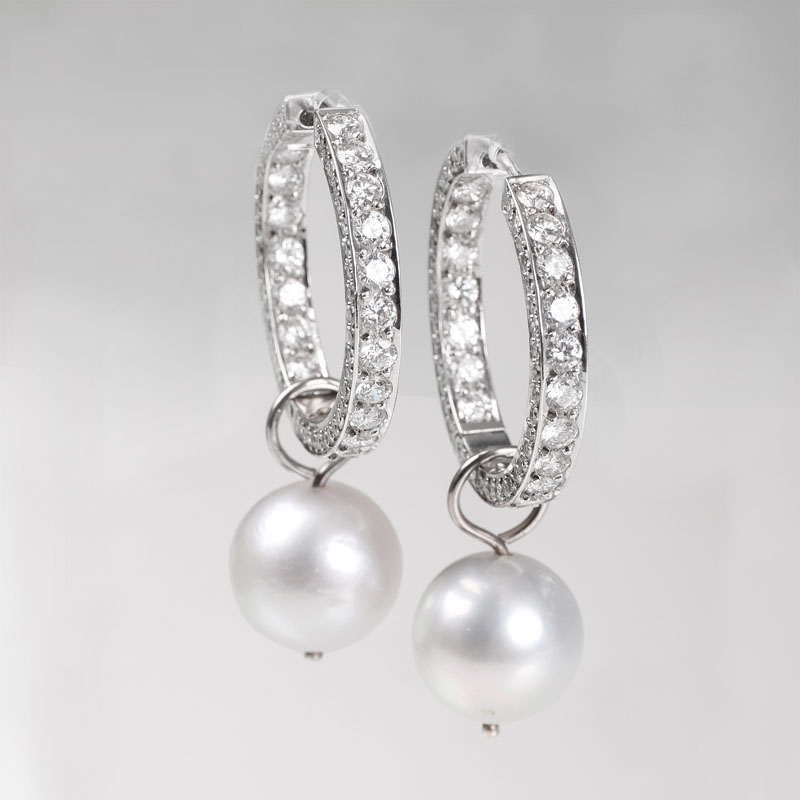 A pair of Southsea pearl diamond earrings