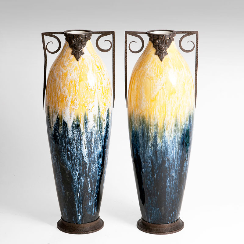 A pair of art déco vases with flamed glaze