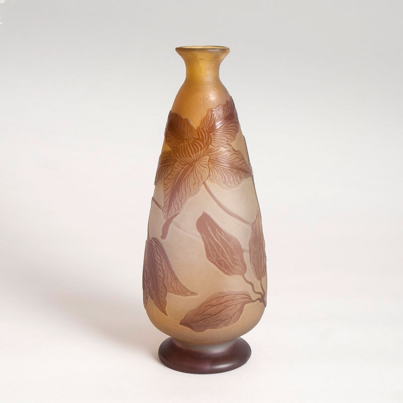 A narrow neck vase with  'clematis' decor