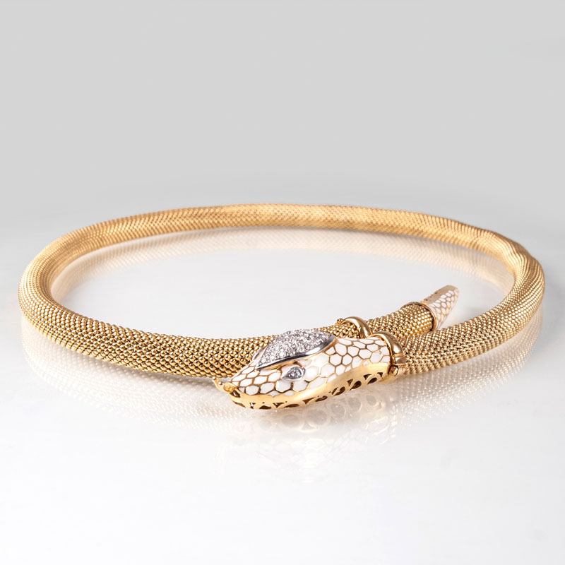 A golden necklace 'Snake' with diamonds and enamel