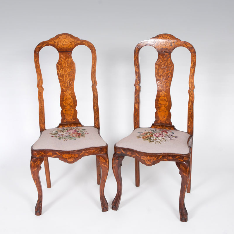 A pair of dutch marquetry-chairs