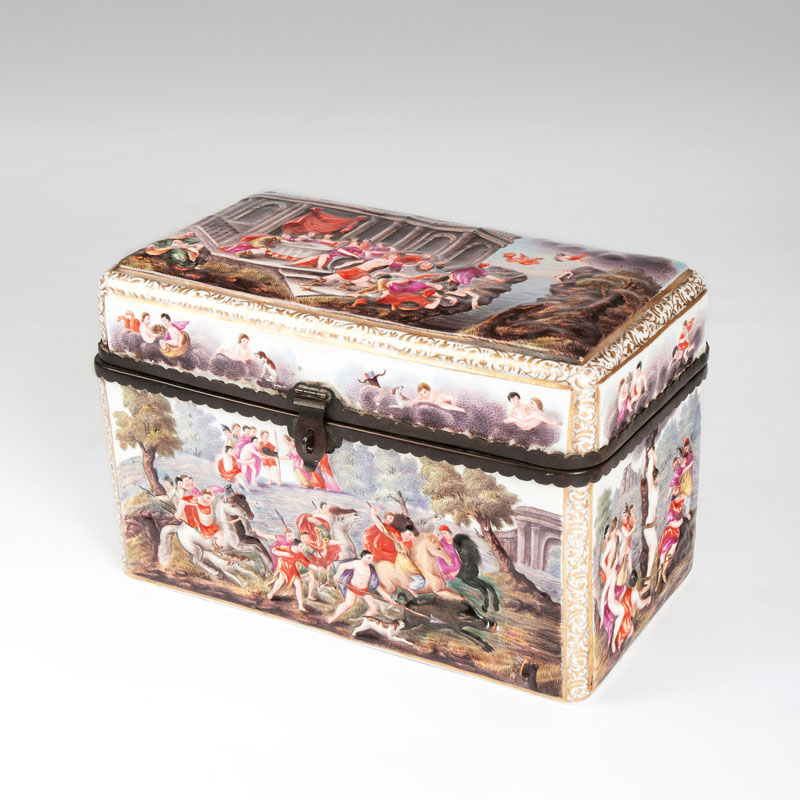 A grand porcelain casket in the style of Capodimonte