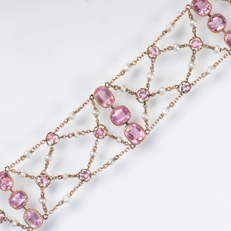 A Victorian rose topaz pearl bracelet