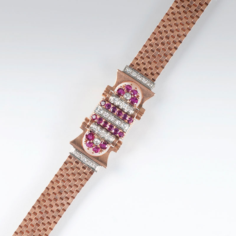 An Art Déco ladie's watch by Bulova with rubies and diamonds