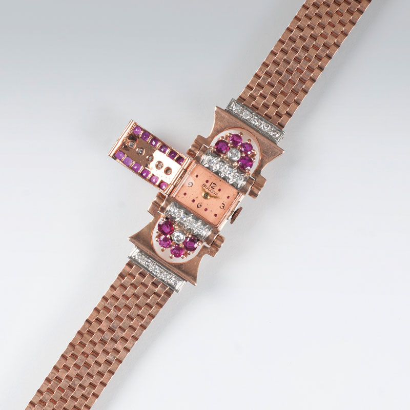Art Déco Damen-Armbanduhr von Bulova mit Rubinen und Diamanten - Bild 2