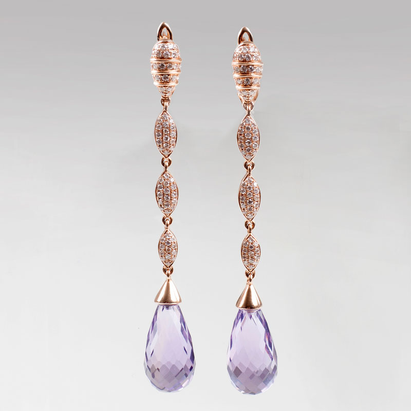 A pair of amethyst diamond earpendants