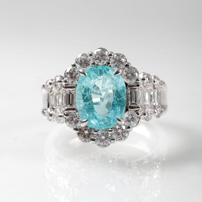 A highquality natural Paraiba tourmaline ring with diamonds