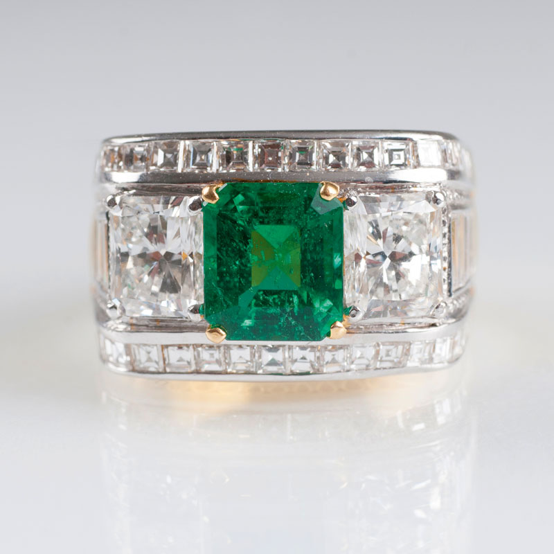 An excellent emerald diamond ring