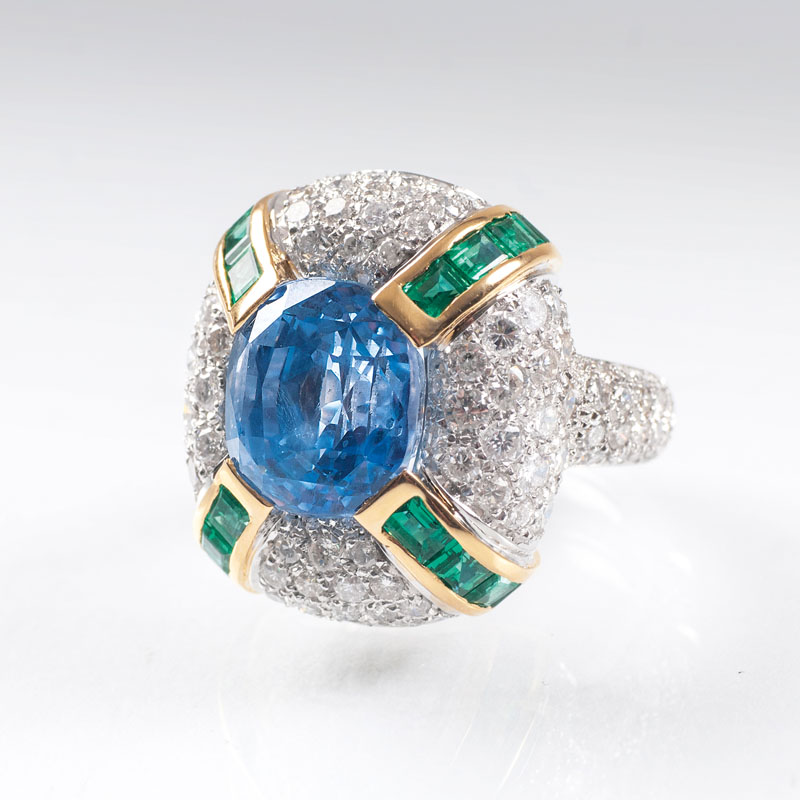 Ausgezeichneter Saphir-Smaragd-Brillant-Ring - Bild 2