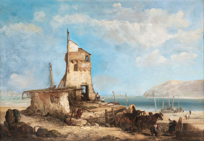 Fisherfolk by a Coast with Tower