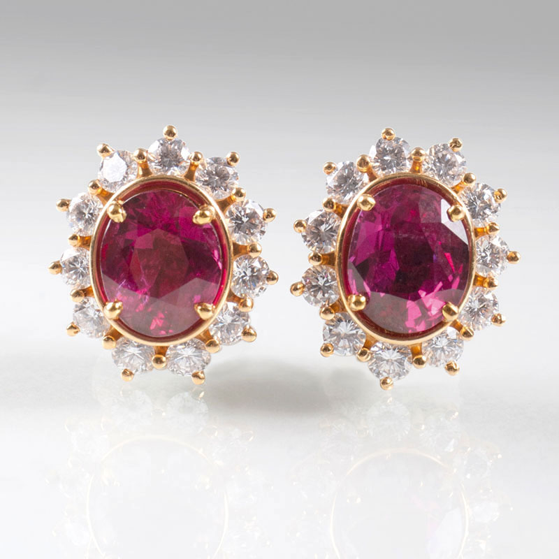 A pair offine  earstuds with natural rubies and diamonds