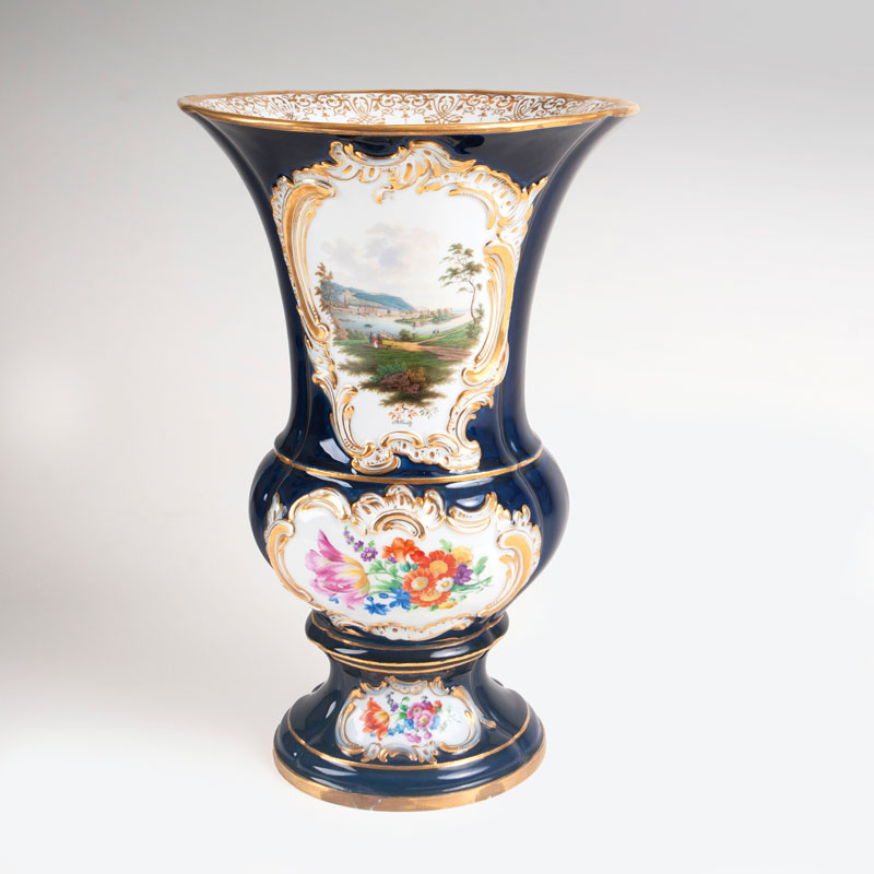 A topographical cobalt vase with view of Pillnitz Palace