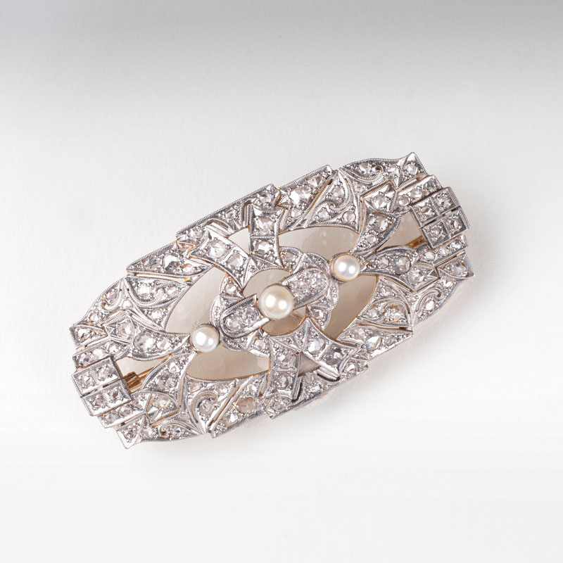 An Art Déco diamond pearl brooch