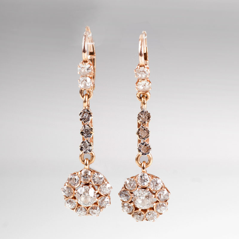 A pair of Art Nouveau diamond earpendants