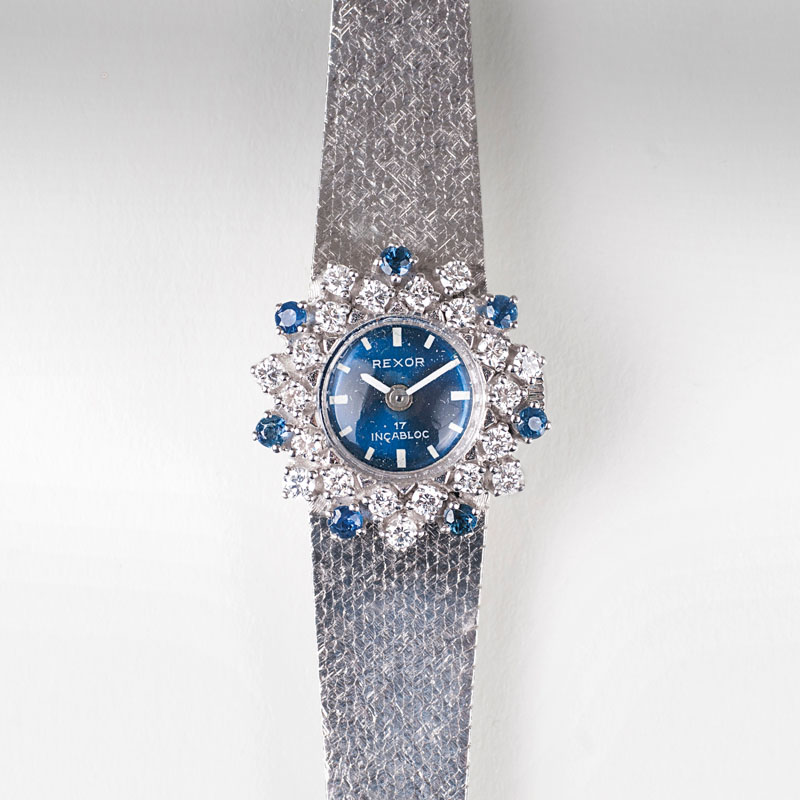 Vintage Damen-Armbanduhr mit Brillant- und Saphir-Besatz