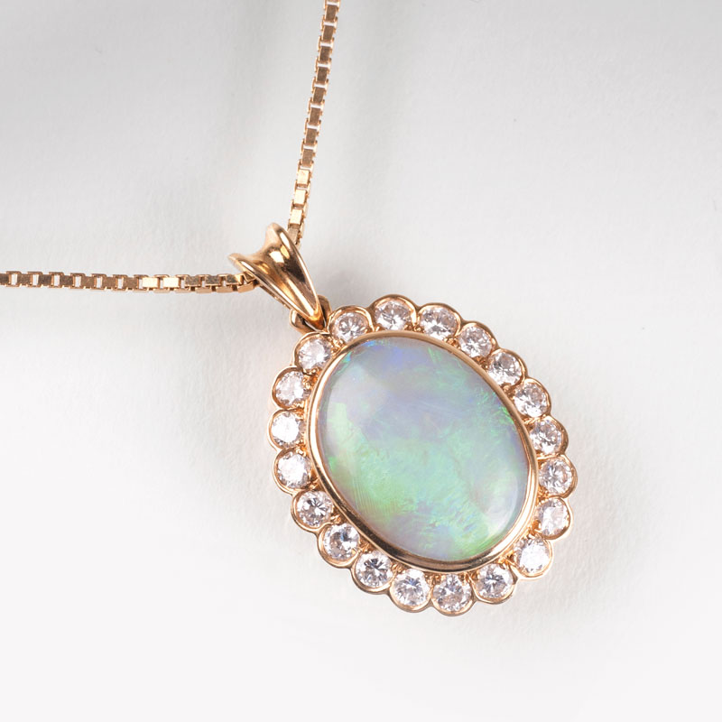 An opal diamond pendant with necklace