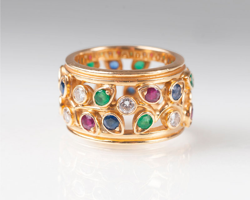 A colourful precious stone gold ring by Cartier