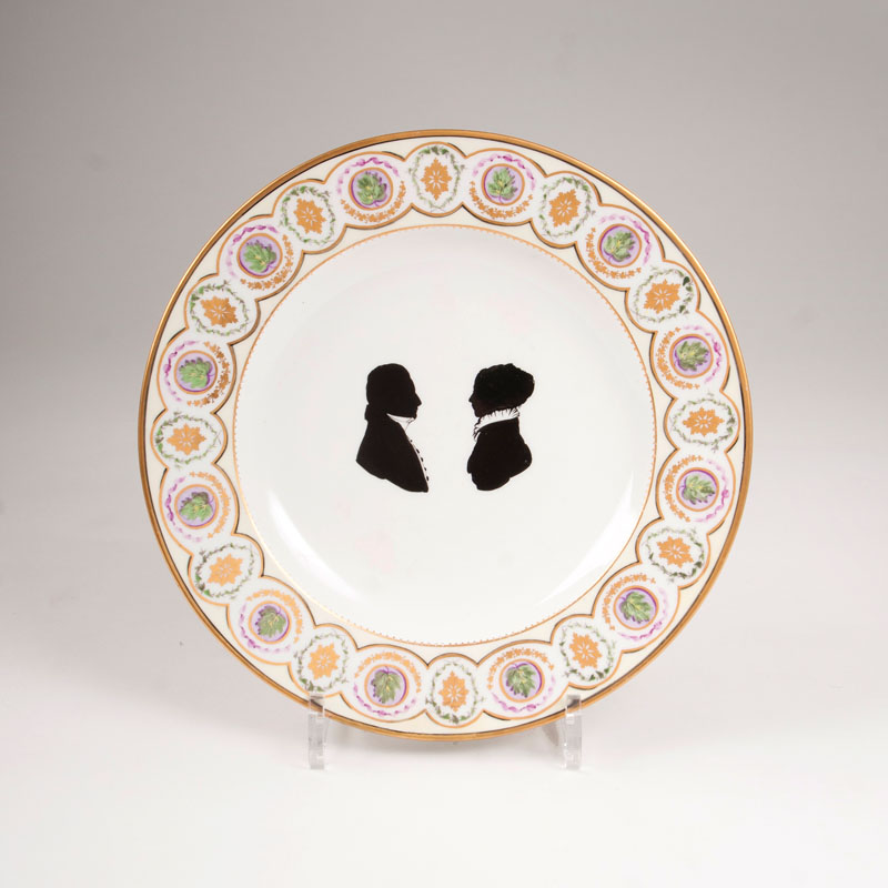 A classicistic Vienna plate with silhouette portraits