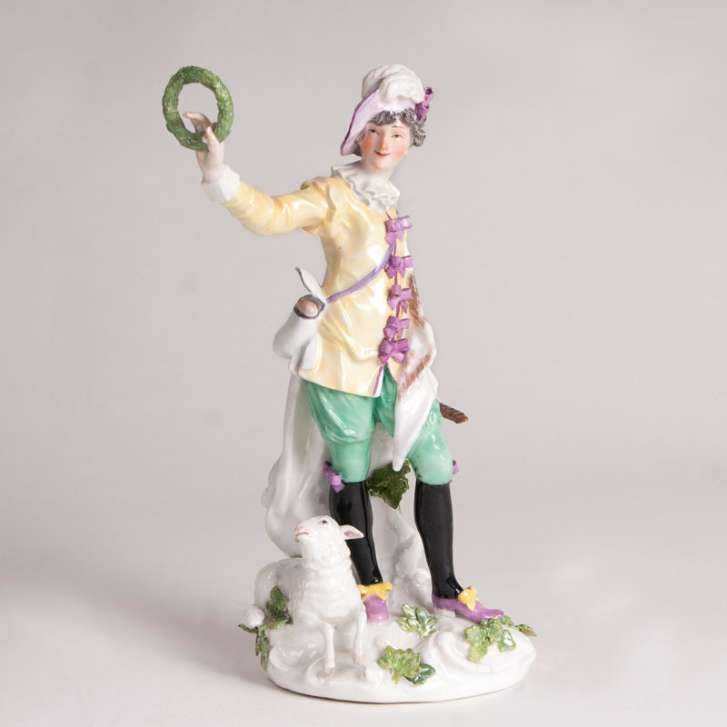 A porcelain figure 'Shepherd with laurel wreath'