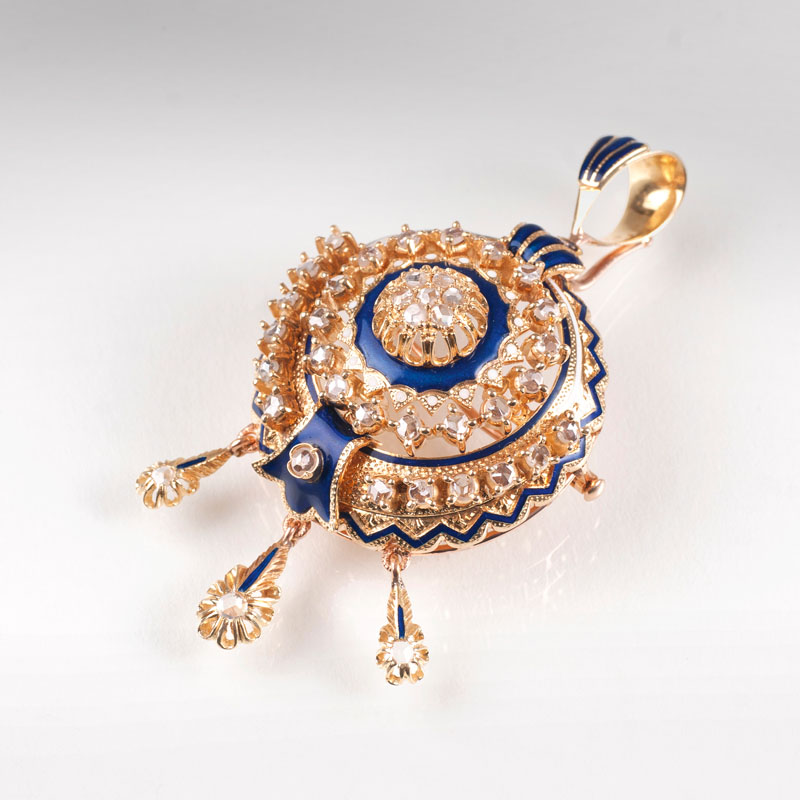 A diamond enamel pendant in Victorian style