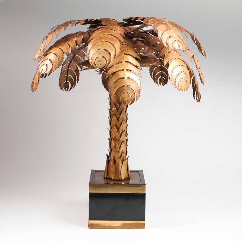 Large brass palm tree table lamp