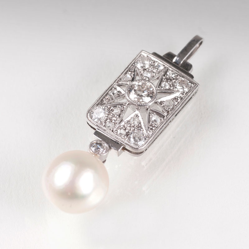 An Art Déco diamond pendant with pearl