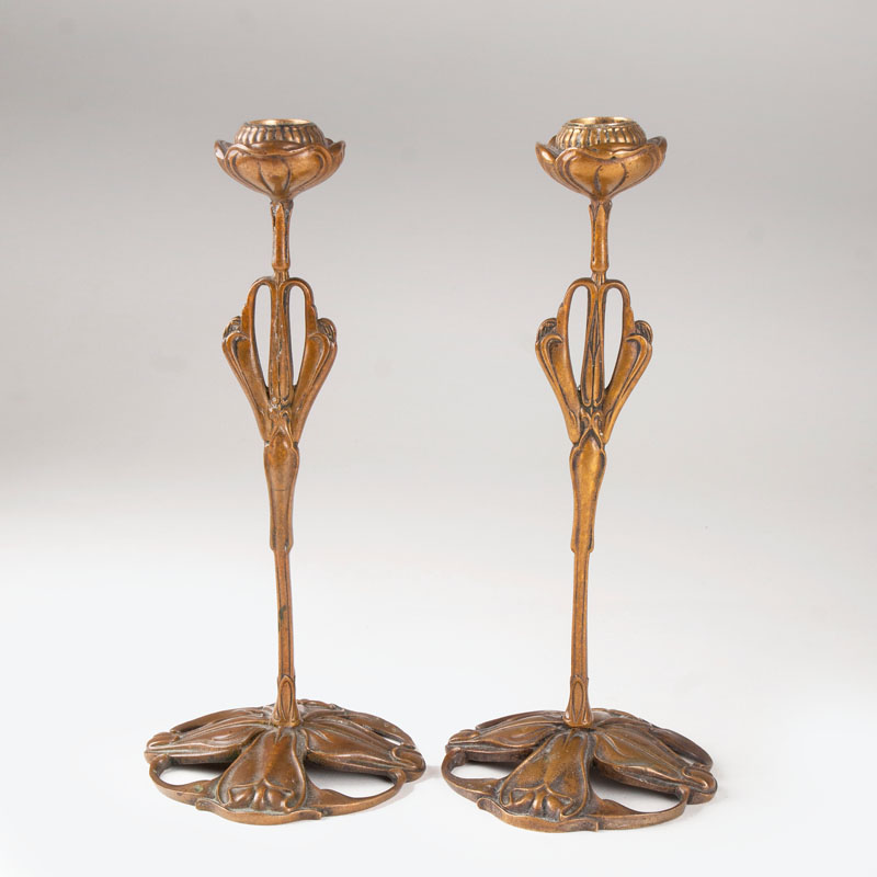 A pair of vegetable art nouveau candlesticks