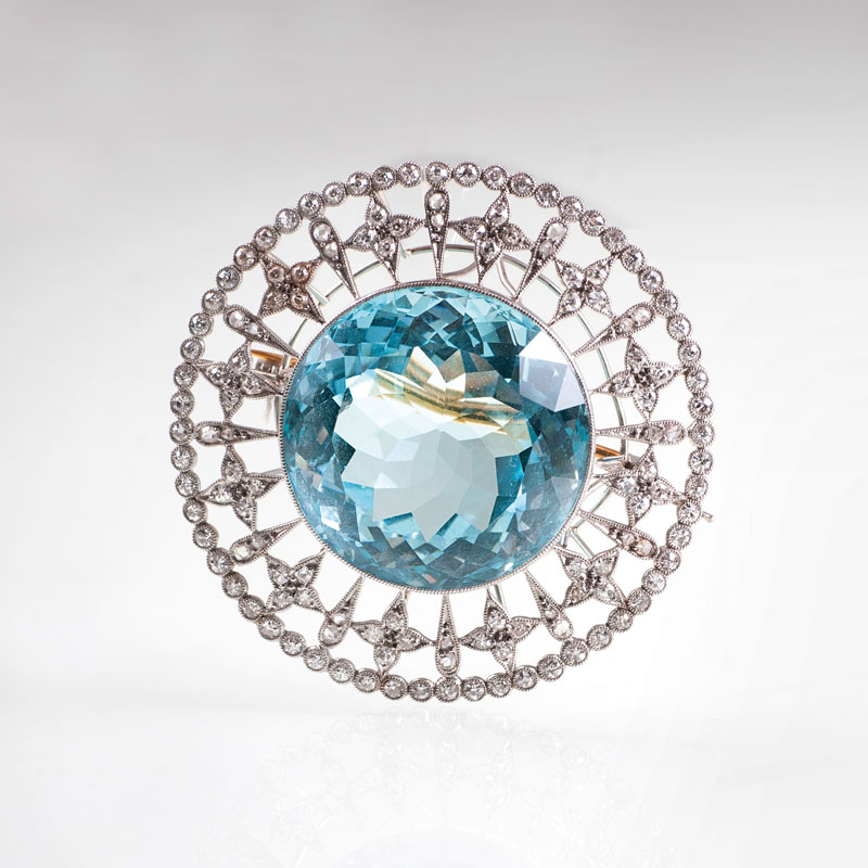 Jugendstil-Aquamarin-Diamant-Brosche