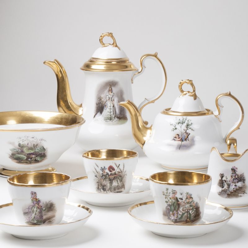 A Berlin Biedermeier-Coffee-Service with fairytale motifs for 6 persons