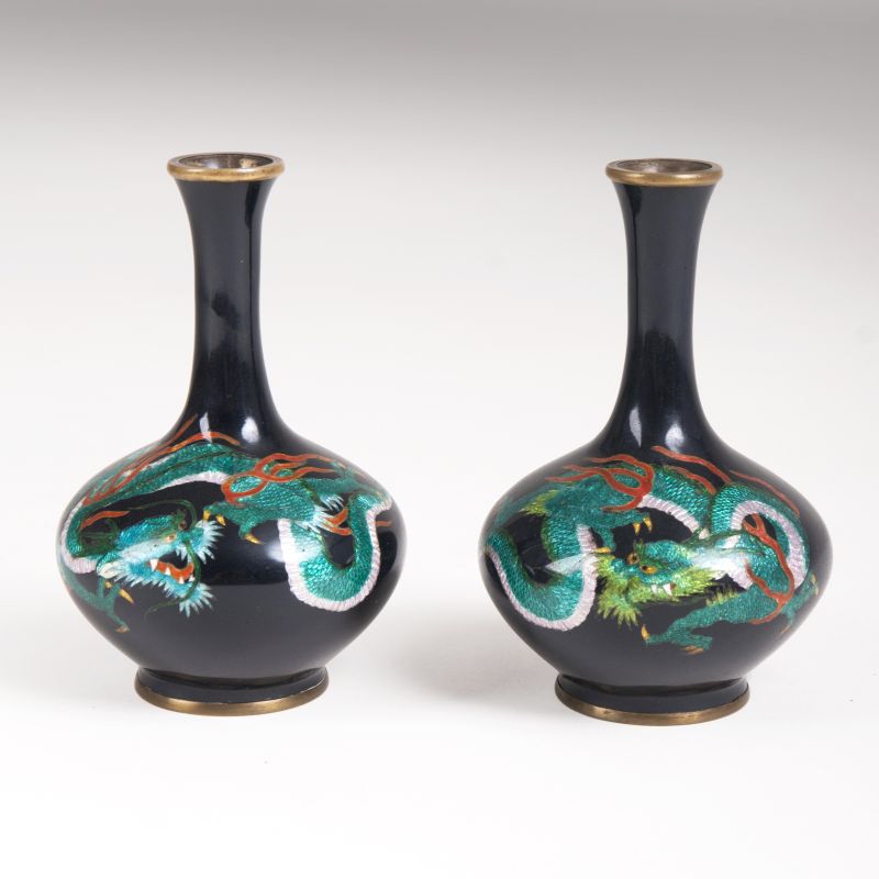 A pair of Cloisonné narrow neck vases with dragon