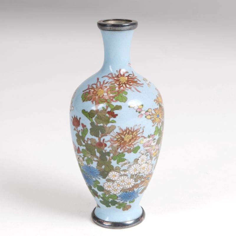 A slim and small Cloisonné baluster-shaped Vase with flower shrubs