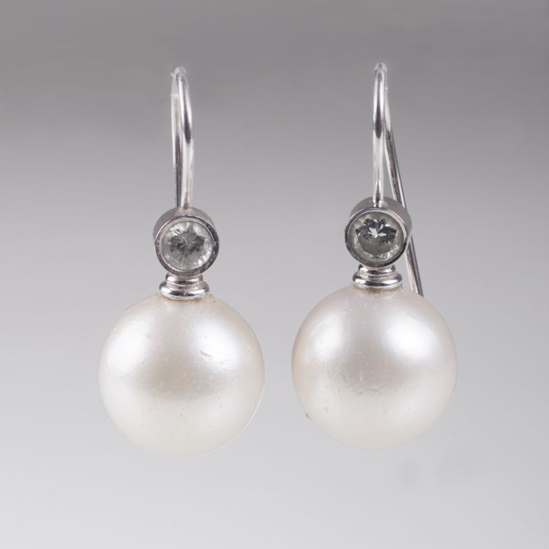 A pair of Southsea pearl diamond earrings